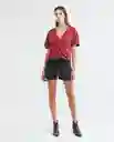 Camisa Mc Wrap Blouse Rojo Marsala Ultraoscuro Talla L Mujer Chevignon