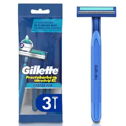 GILLETTE Prestobarba Ultragrip2 Cuchilla de Afeitar Desechable 3 Cuchillas para Hombre con 2 Hojas y Cabeza Fija para Rasurar