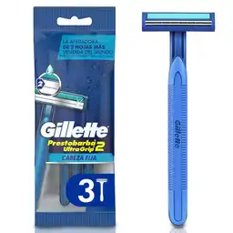 GILLETTE Prestobarba Ultragrip2 Cuchilla de Afeitar Desechable 3 Cuchillas para Hombre con 2 Hojas y Cabeza Fija para Rasurar