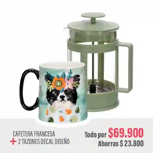 Combo Cafetera francesa + 2 Tazones
