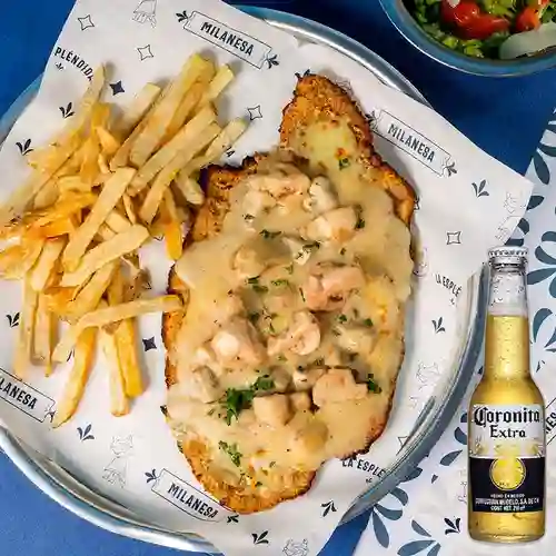 Combo milanesa funghi + cerveza coronita