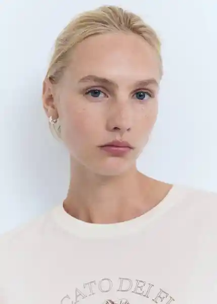 Camiseta Mercato-W Off White Talla L Mujer Mango