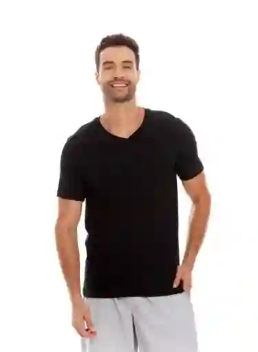 Belife Camiseta Manga Corta Cuello en V Negro Talla M Bronzini