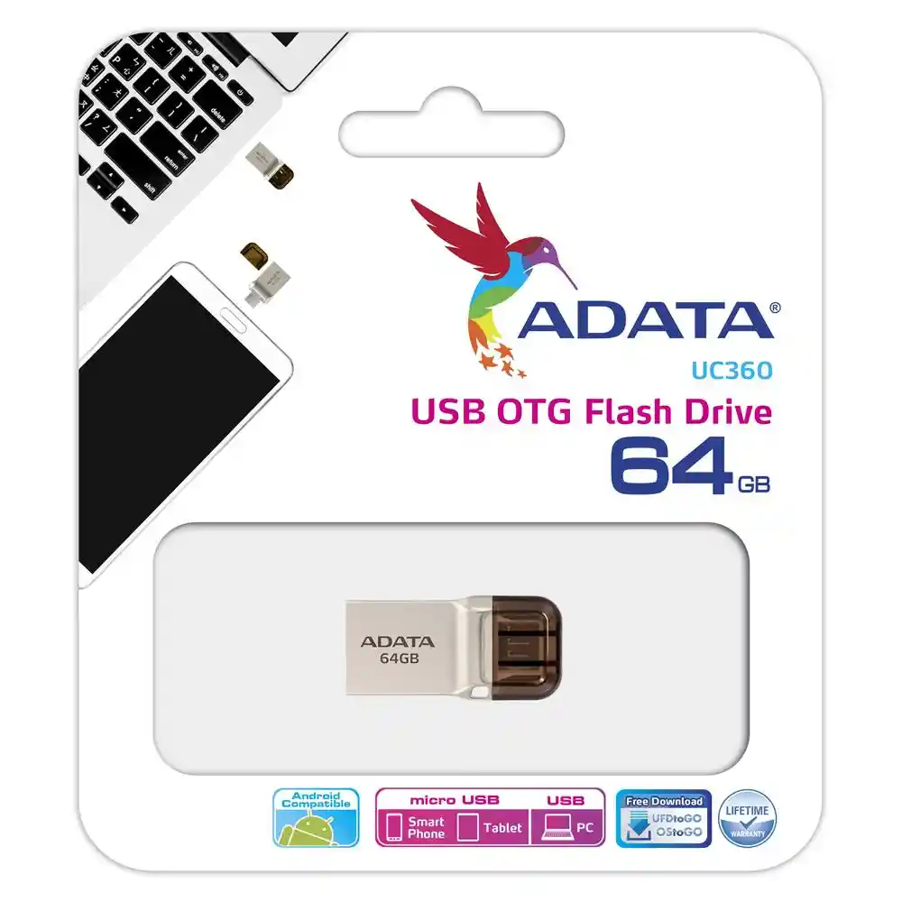 Adata Memoria USB de 64 Gigabytes 2 en 1 UC360