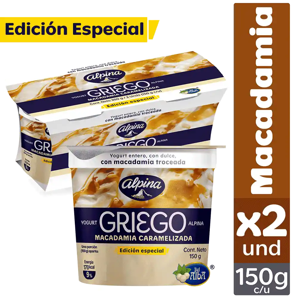 Yogurt Griego Macadamia x2 Vaso 150g