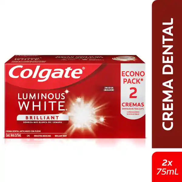 Crema Dental Blanqueadora Colgate Luminous White Brilliant 75ml x2