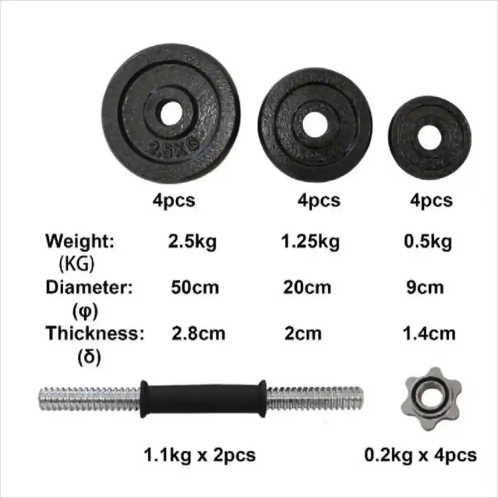 Kit De Mancuernas 30 Kilos X 16 Discos + Estuche + Unión