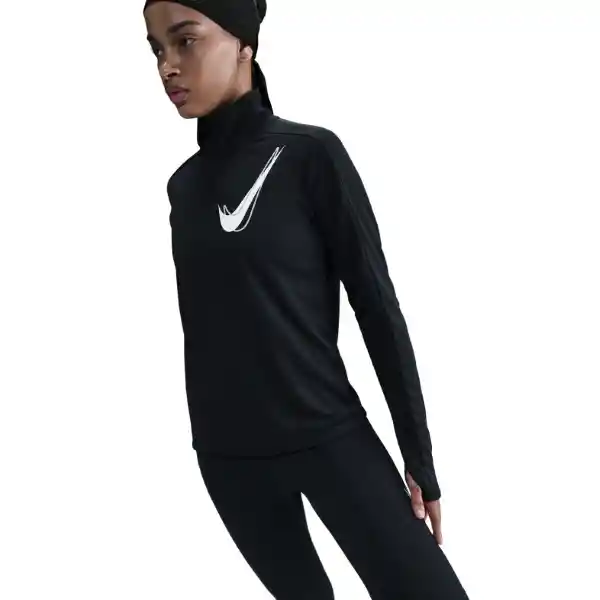 Nike Camiseta W Swsh Hbr Hz Mid Manga Larga Mujer Negro Talla L