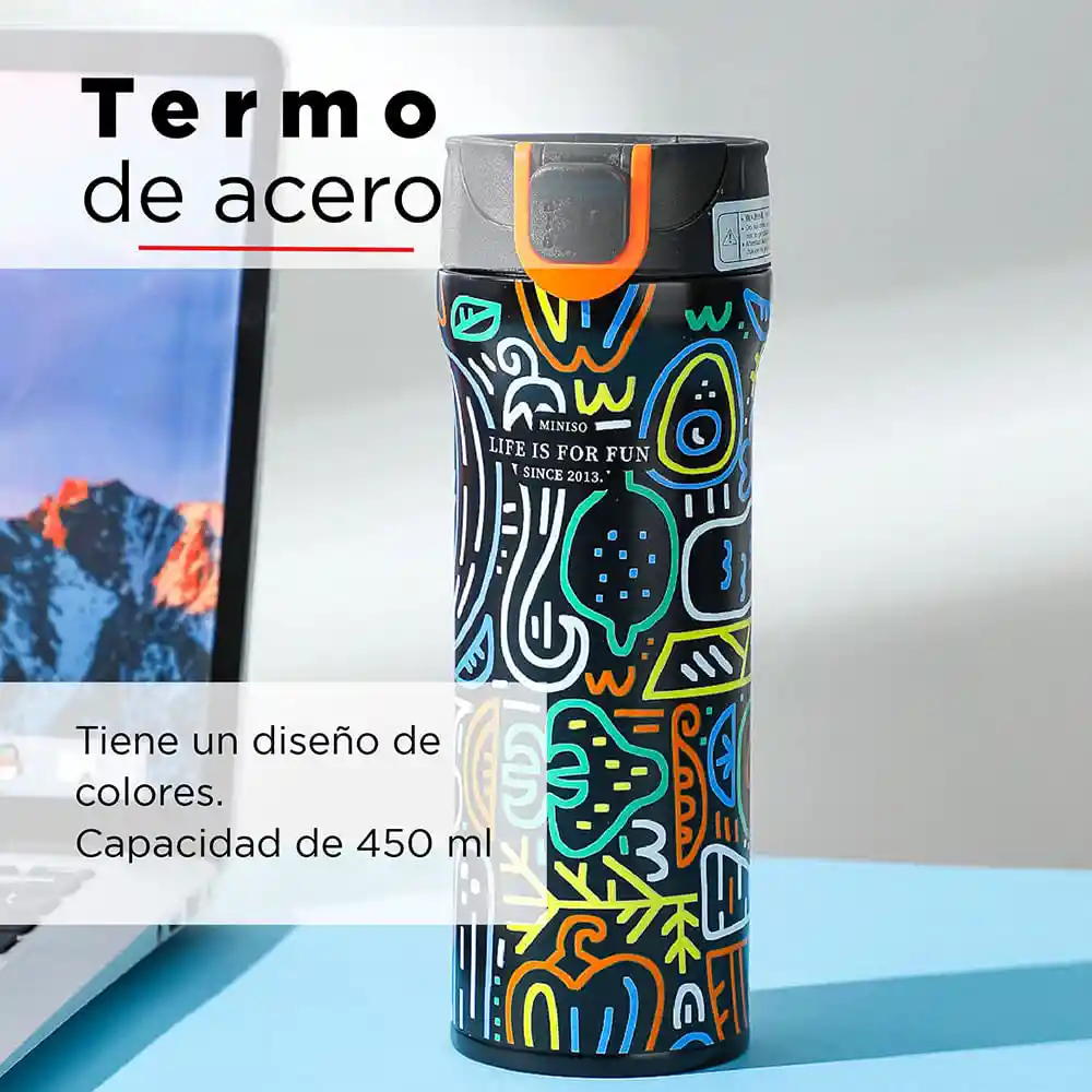 Miniso Termo de Acero Inoxidable Cool Negro 450 mL