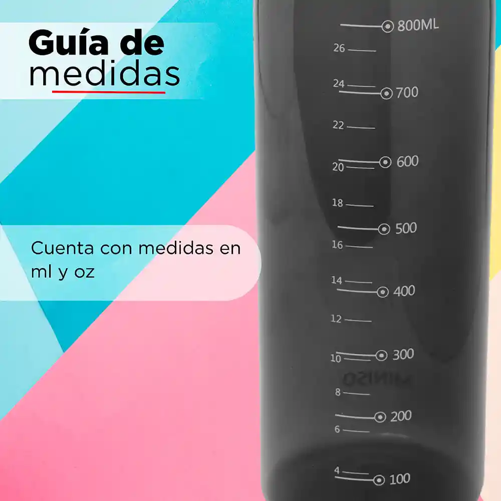 Miniso Botella de Plástico Para Deportes Con Asa Negro 900 mL