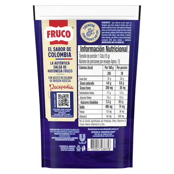 Salsa de Mayonesa Fruco Doypack 190 g