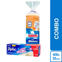 Combo Bimbo Pan Blanco 600 g + Ziploc Bolsa Reutilizable 25