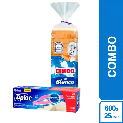 Combo Bimbo Pan Blanco 600 g + Ziploc Bolsa Reutilizable 25