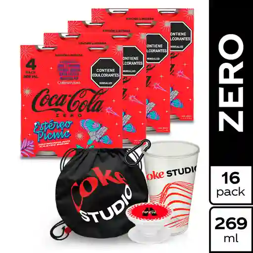 Combo Gaseosa Coca-Cola Zero x 16 Und + Tula + Vaso + Pop Socket