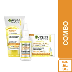 Combo Garnier Gel Limpia + Serum + Crema Facial Express Aclara