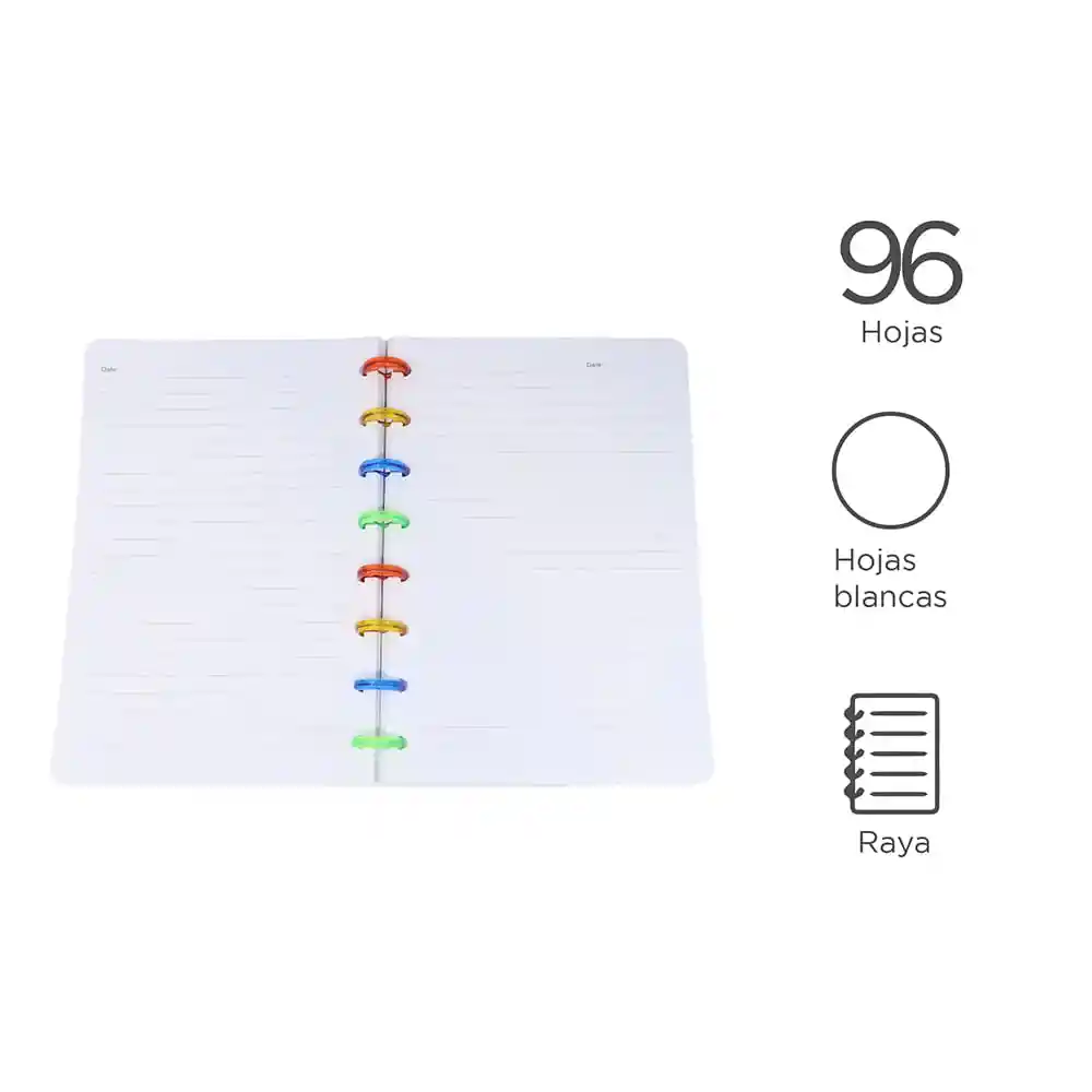 Miniso Cuaderno Argollado 96 Hojas Rayado Arcoíris Rosa