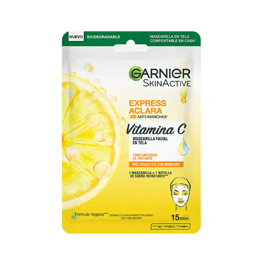 Mascarilla Garnier En Tela Express Aclara Vitamina C 28 gr