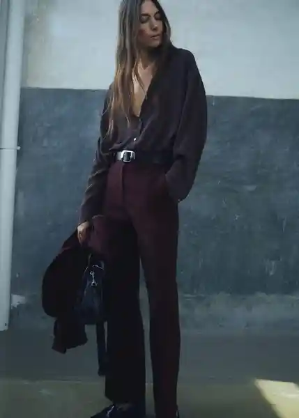 Pantalón Bergen Burdeos Talla 36 Mujer Mango