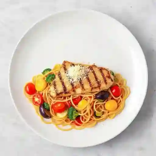 Espagueti primavera + pechuga