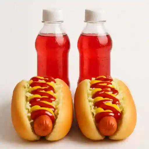 2 Perros Americanos + 2 Gaseosas 250 ml Postobón