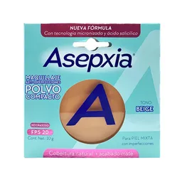 Asepxia Maquillaje Facial Polvo Compacto Antiacné Tono Beige