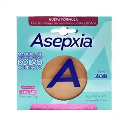 Asepxia Maquillaje Facial Polvo Compacto Antiacné Tono Beige