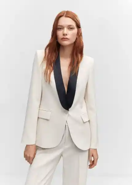 Blazer Americana Smoking Blanco Talla L Mujer Mango