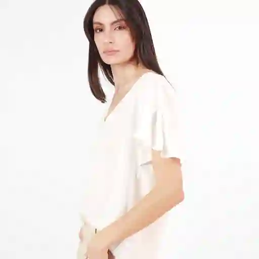 Blusa Cuello V Manga Corta Blanco Talla S 704427