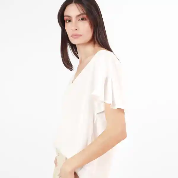 Blusa Cuello V Manga Corta Blanco Talla S 704427