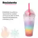 Miniso Vaso de Plastico Doble Capa Con Pitillo Arcoíris 480 mL