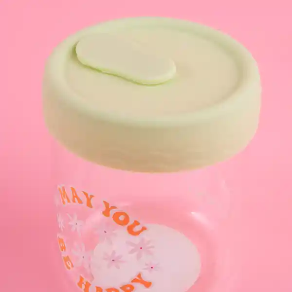 Vaso de Vidrio de Con Tapa de Silicona Verde Miniso