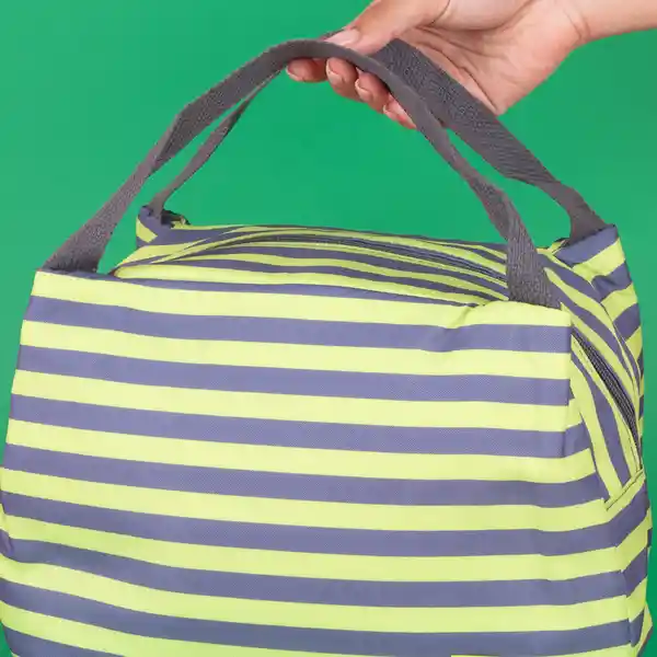 Lonchera Rayas Verde y Gris Miniso