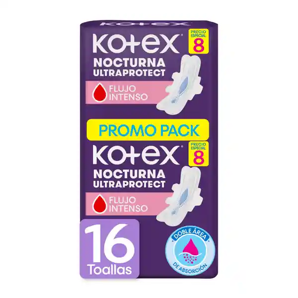 Toalla Higiénicas Femeninas Kotex Nocturna Ultraprotect 16 Und