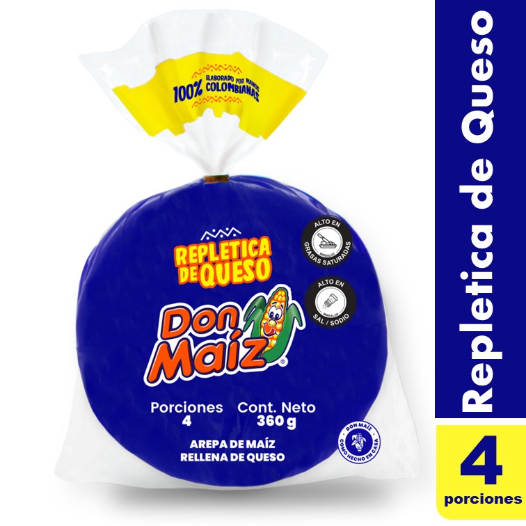 Arepa Don Maiz Repletica de queso 4 Unidades. 360 G