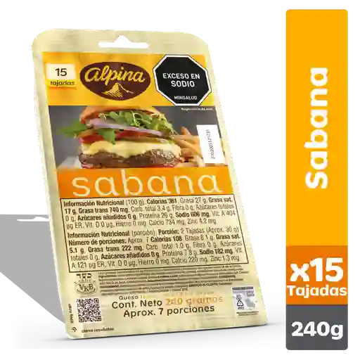 Alpina Queso Sabana 15 Tajadas 240 g