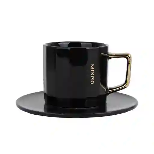 Taza de Cerámica Posavasos Black & White Negro 210 mL Miniso