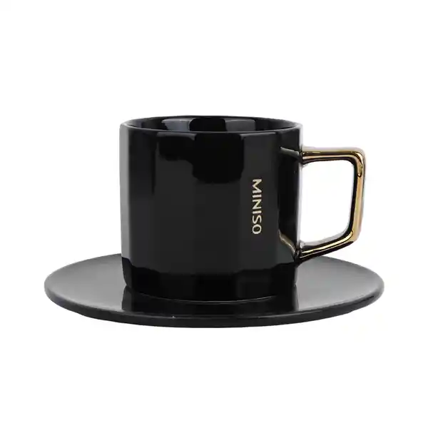 Taza de Cerámica Posavasos Black & White Negro 210 mL Miniso