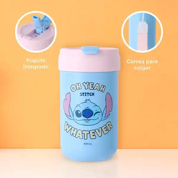 Botella Aislada Tapa Abatible Disney Stitch Azul 400 mL Miniso