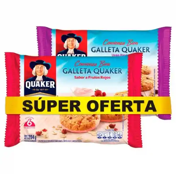 Galleta Quaker Frutos Rojos + Galleta Uvas Pasas