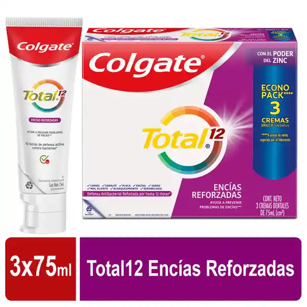 Crema Dental Colgate Total 12 Encias Reforzadas 75ml x3