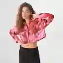 Blusa Crop Cuello Camisero Manga Larga Multicolor Talla M 718998