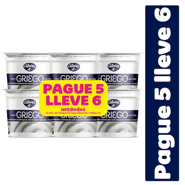 Yogurt griego Natural Vaso 150 gamos Paga 5 Lleva 6