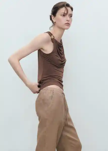 Pantalón Linen Topo Talla XS Mujer Mango