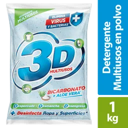 Detergente En Polvo 3D Multiusos Bicarbonato + Aloe 1Kg