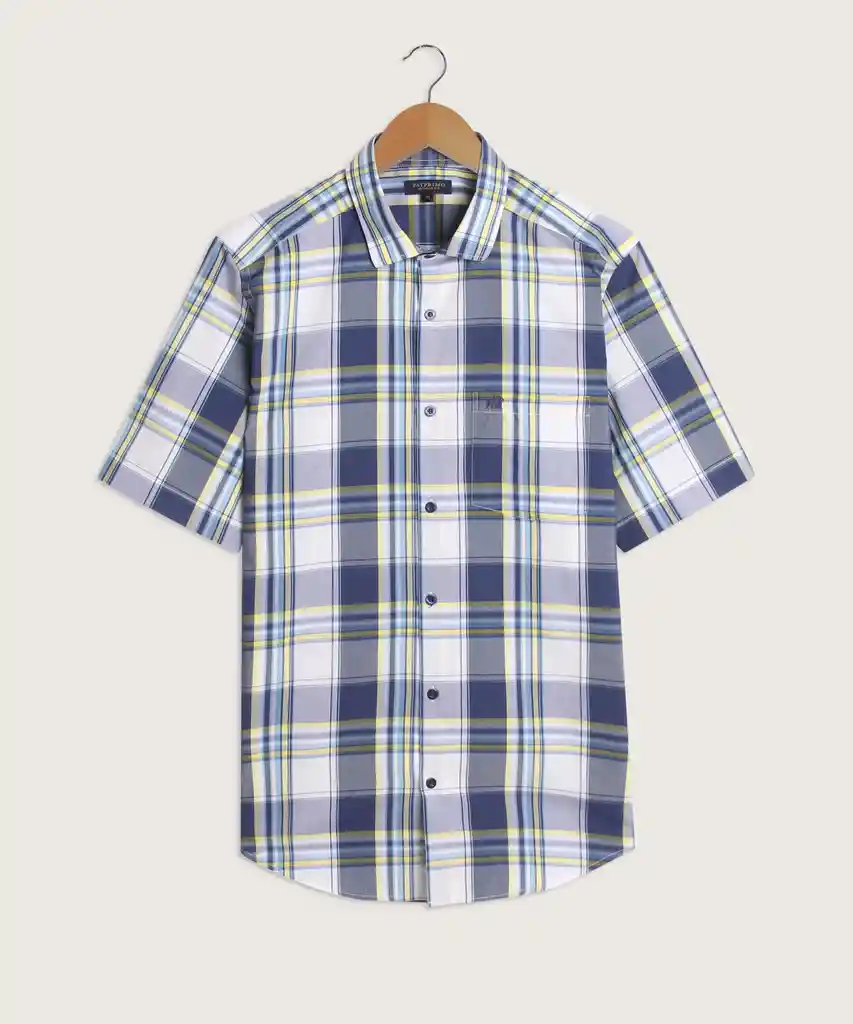 Camisa Manga Corta Cuadros Estampados Con Bolsillo