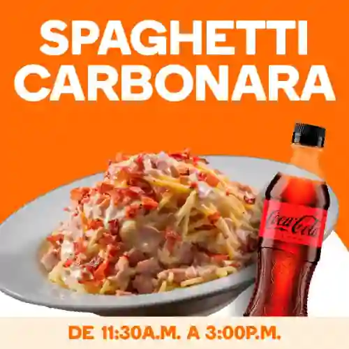 Lunch spaghetti carbonara + coca-cola