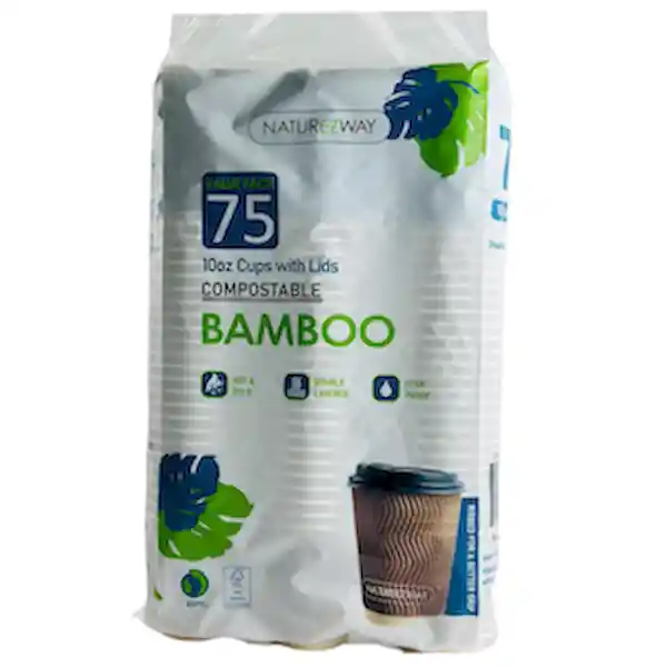 Naturezway Vaso de Papel de Bambú Marrón Con Tapa 350 mL