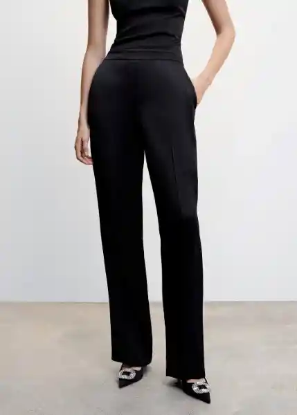 Pantalón Satin Negro Talla M Mujer Mango