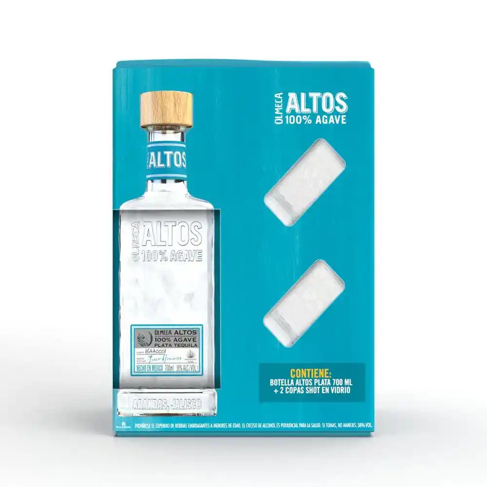 Altos Tequila Plata Copas Shot en Vidrio Olmeca