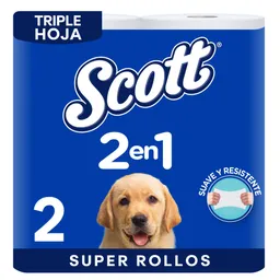 Papel Higiénico Scott 2 en 1 Jumbo Triple Hoja 2 Rollos